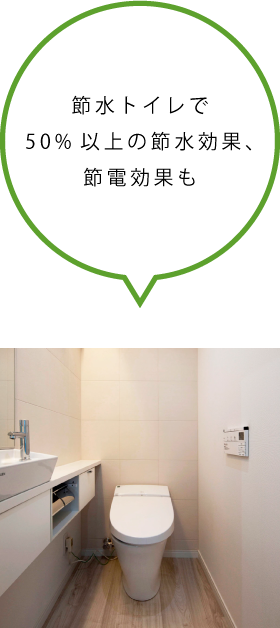 節水トイレで50%以上の節水効果、節電効果も